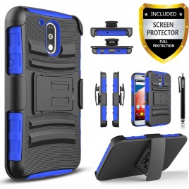 Motorola Moto G4 Play Case, Dual Layers [Combo Holster] Case And Built-In Kickstand Bundled with [Premium Screen Protector] Hybird Shockproof And Circlemalls Stylus Pen (Blue)